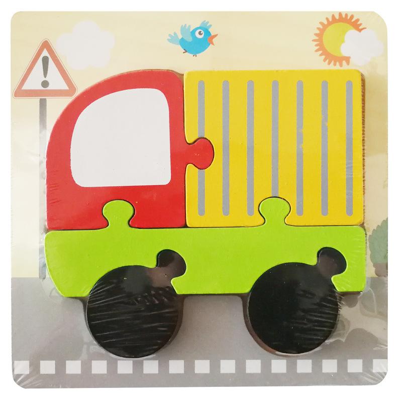 Wooden Simulation Cartoon Vehicle Animal Puzzle Early Childhood Education Building Block Children Baby Cognitive Three-Dimensional Puzzle