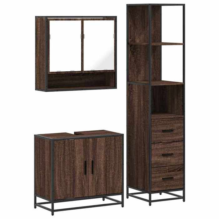 VidaXL Ensemble de meubles de salle de bain 3 pcs Chêne marron, armoire de rangement, armoire de bain, meuble de toilette 3301159