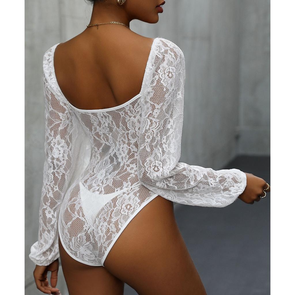 Hot Fall Women's Jumpsuit Fashion Sexy Backless Lace Long Sleeve V Neck Romper