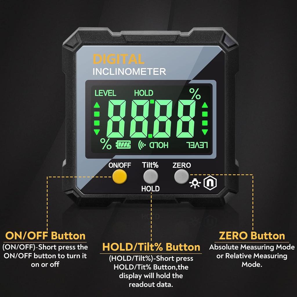 2-in-1 Digital Angle Gauge & Inclinometer – Magnetic Electronic Leveler & Protractor for Woodworking Construction & Machinery