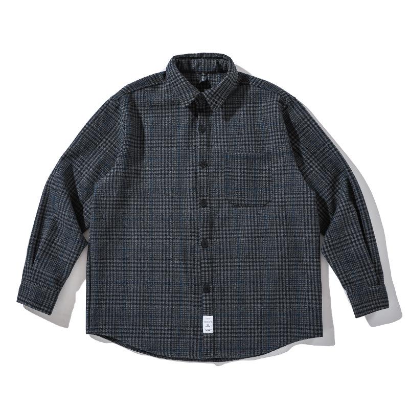 Men's Trendy Retro Plaid Woolen Shirt - Autumn/Winter Long-Sleeve, Loose Fit, Versatile and Thickened Casual Wear