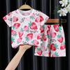 2 Pcs Kids Home Wear Set Cotton Cute Cartoon Printing Round Neck Short Sleeve Top Shorts Pajamas