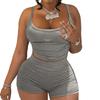 D8117 European and American hot-selling women's clothing, sexy and fashionable solid color suspender adjustable vest shorts two-piece set