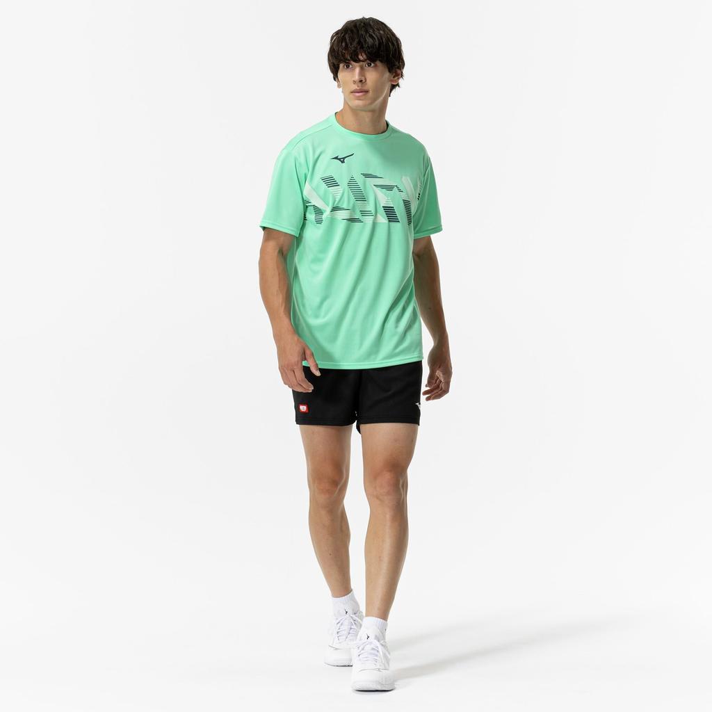 Mizuno Table Tennis Game Short JTTA Biscay Green Shirt, Sleeve, Certified, Moisture-Wicking, Quick-Drying, Unisex, 82JAC111,