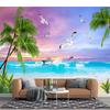Sea Beach Wall Mural Villa Terrace View Palm Trees Wallpaper Beach Blue Ocean Island Sailing Boat Murals