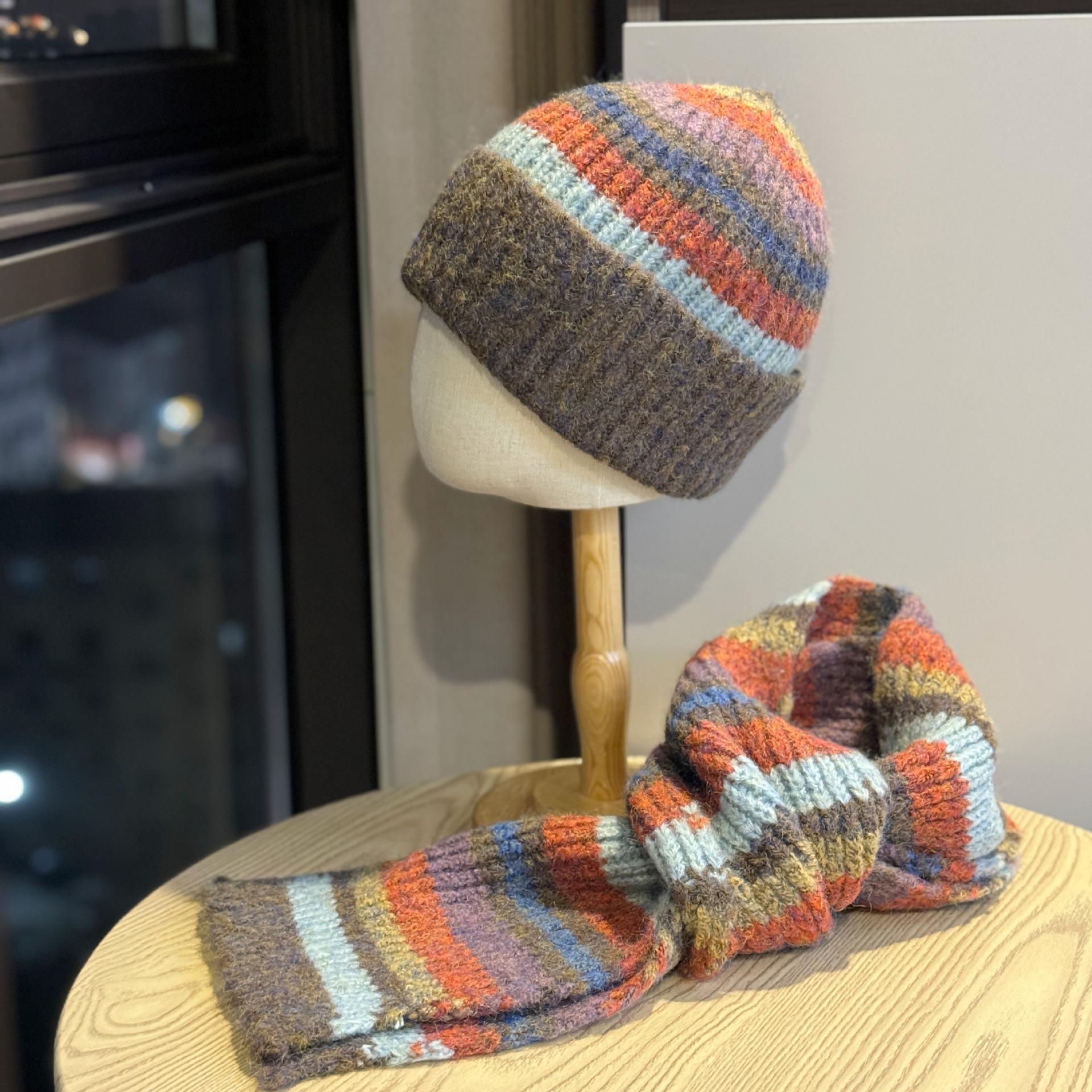 

Вязаная шапка в корейском стиле, однотонная, высокого класса, для женщин, осенне-зимняя, утолщенная, теплая, комплект шапка-шарф, универсальная шерстяная шапка one size