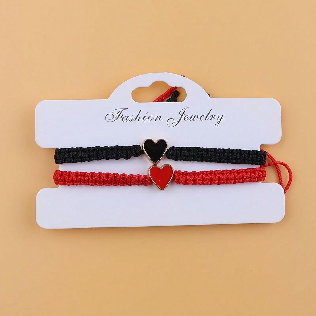 2-Piece Red And Black Couple Friendship Bracelet Set