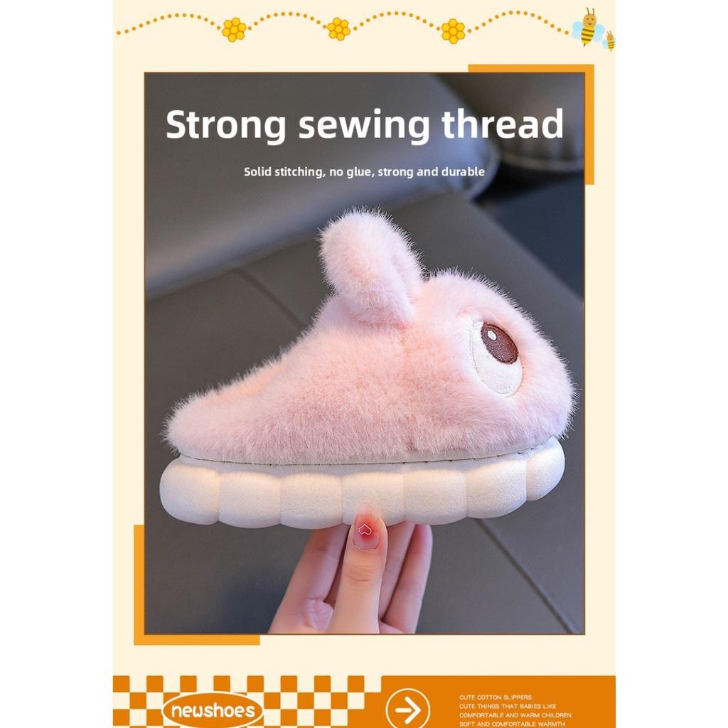Children's Cotton Slippers, Cute Rabbits for Winter Girls, Warm and Fluffy Fur for Small and Medium-sized Children, Anti Slip Baby Home Shoes for Boys