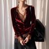 2025 Velours Kant Patchwork Wijnrood Tweedeelig Dames Herfst Top