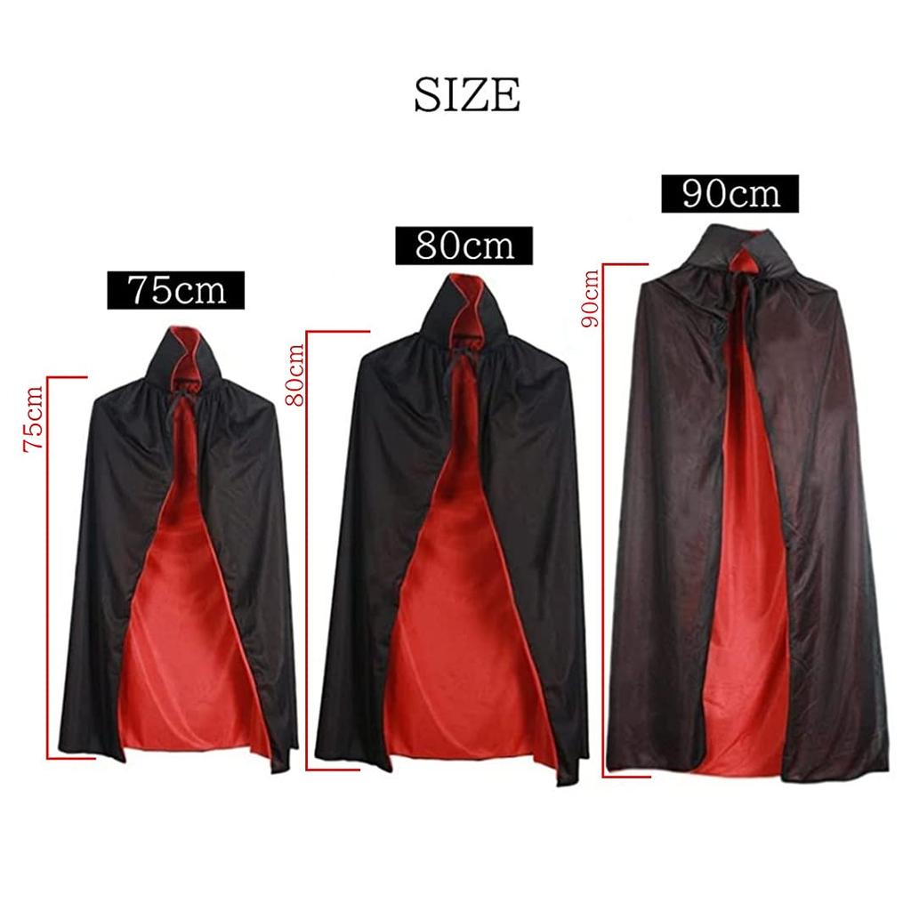 XSAJU Children's Reversible Long Pirate Dracula Cape, Black and Red, Perfect for Halloween and Events (90cm)