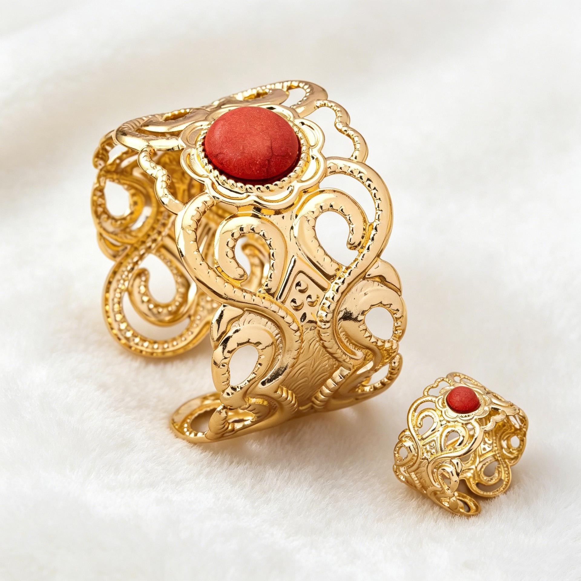 Simple Retro Elegant Atmosphere Light Luxury Bracelet Ring Set золотисто-желтый