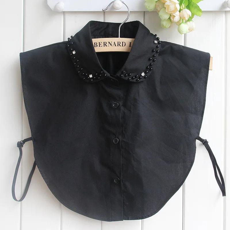 Perfect Match Fashion Cotton Detachable Lace Fake Collars For Women Neck Ties Beads Flase Collar Blouse Tie Lapel Shirt Accessory