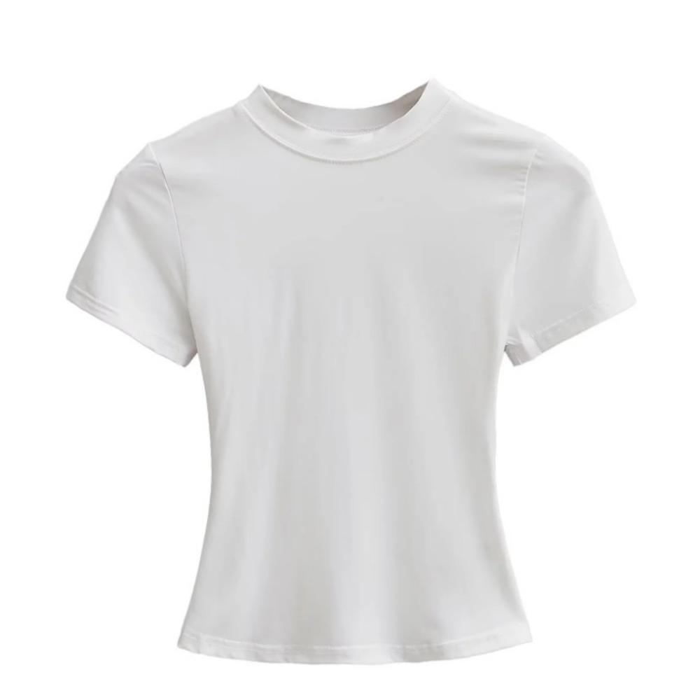 Summer New Spice Girls Solid Kardashian Same Round Neck Slim Fit Short Bottomed Shirt Basic Short Sleeve T-shirt