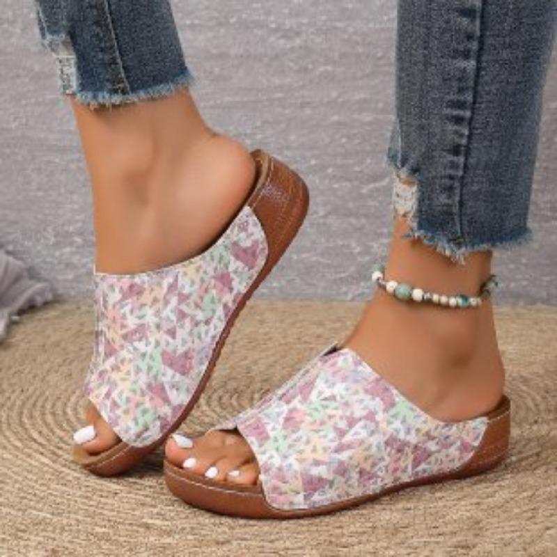 

Платформа-флаг ветра женские шлепанцы лето новые с принтом танкетка рыбий рот прохладные шлепанцы большой размер 43