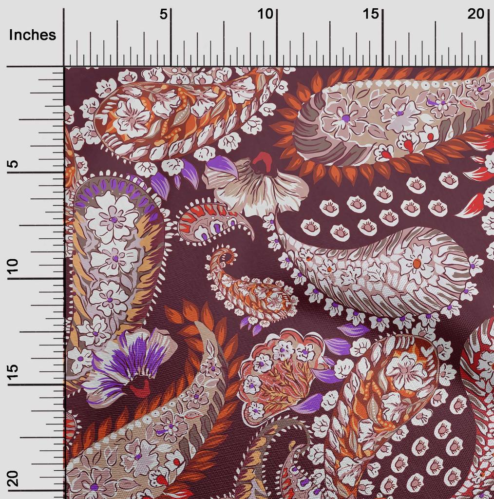 oneOone Cotton Flex Chocolate Brown Fabric Asian Paisley Quilting Supplies Print Sewing Fabric By The Yard 40 Inch