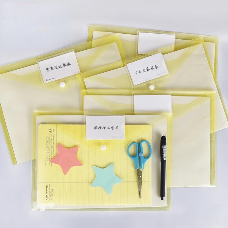 5Pcs Snap Button File Bag Plastic A4 Paper Storage Folder Transparent Office Bag Thickening Desk Organizer Storage Bag