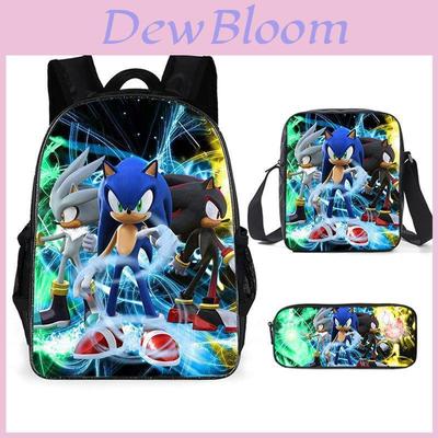 Sonic Cartoon School Bag Set With Oxford Fabric Breathable Lightweight For Kids School Use