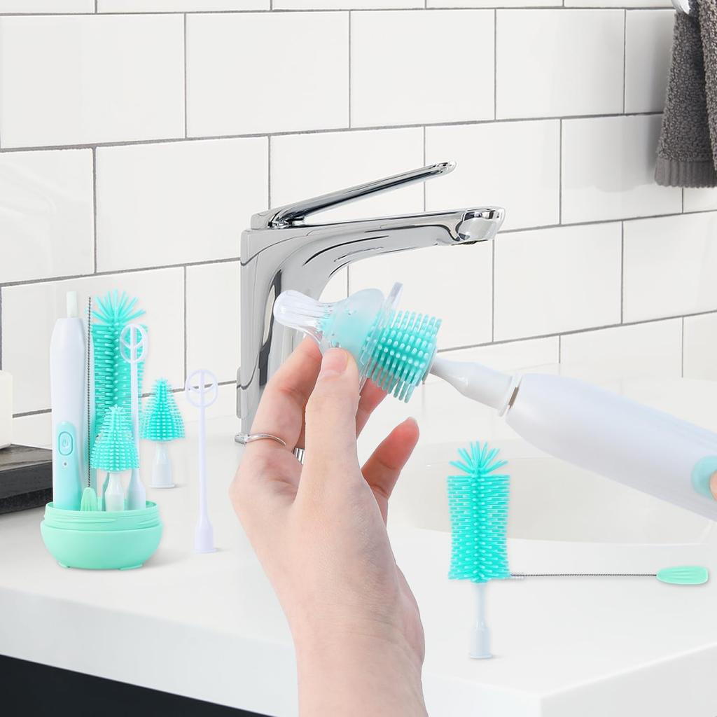Electric Bottle Brush Cleaner, Electric Baby Bottle Brush Set Including Waterproof Bottle Cleaner, Nipple Brush, Straw Cleaner, Mixer, Bottle Drying