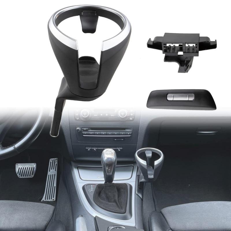 ABS Center Console Drink Cup Insert for E81 E82 E87 E88 E90 E91 E92 E93 and X1 E84, 51160443082 51169144632 Black Silver Interior Cabin Part