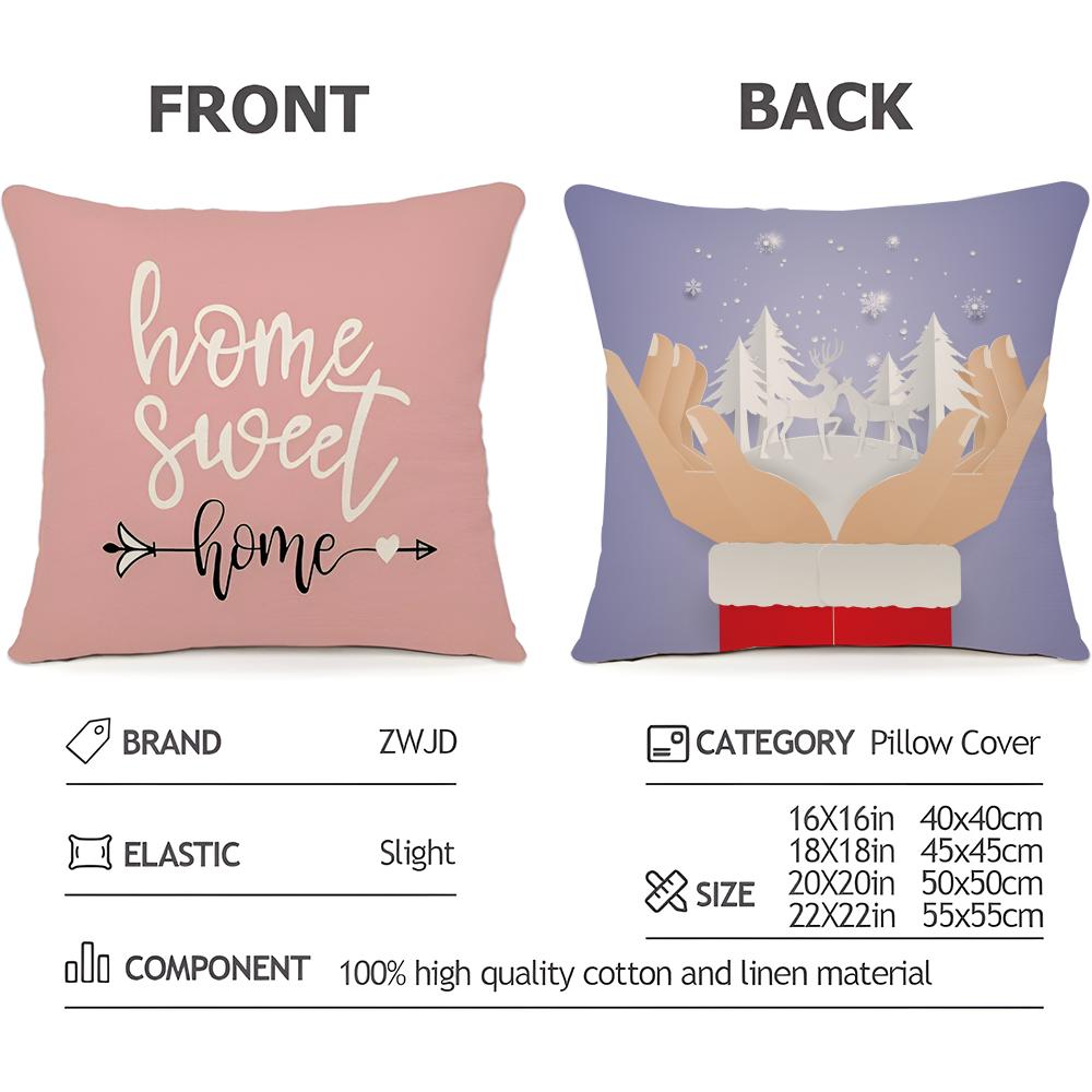 Niedlicher Weihnachts-Kissenbezug Haushaltsdekoration Leinen Sofa-Kissenbezug: Hautfreundlich & Atmungsaktiv Mit Unsichtbarem Reißverschluss