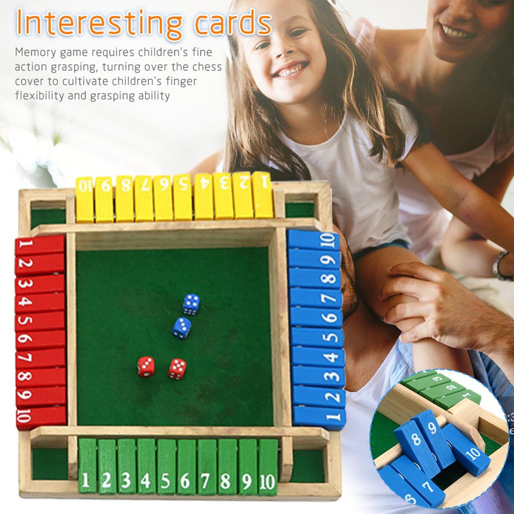 2025 Sell Well Wooden Shut The Box Dice Game, 4 Players Classic Board Game Family Pub Math Game For Kids Adults With 8 Dice