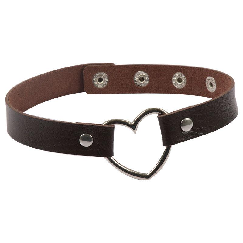 Anel de Metal Amor Choker de Couro Simples Ajustável para Mulheres, Corrente Decorativa para Pescoço de Menina Multicor