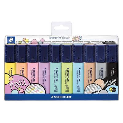 Staedtler 364 CWP10 Textsurfer Classic Pastel Highlighter with Large Ink Memory for Extra Long Marking Performance, Case with 10 Colours Pastel
