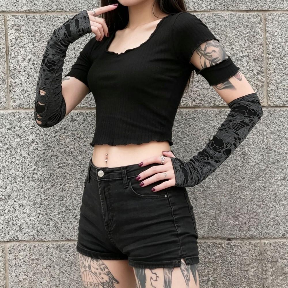 Distressed Style Punk Gloves Dark Style Hollow Out Arm Sleeves Fingerless Arm Warmers Daily Wear