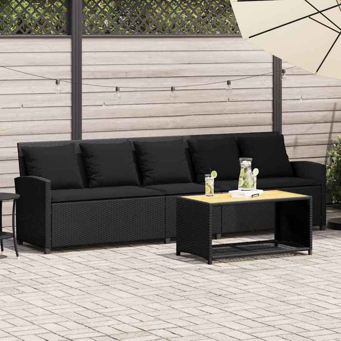 VidaXL Garden Sofa with Cushions 5-seater Black Braided Resin, Outdoor Sofa, Garden Sofa 5-seater, Sofa 4104112