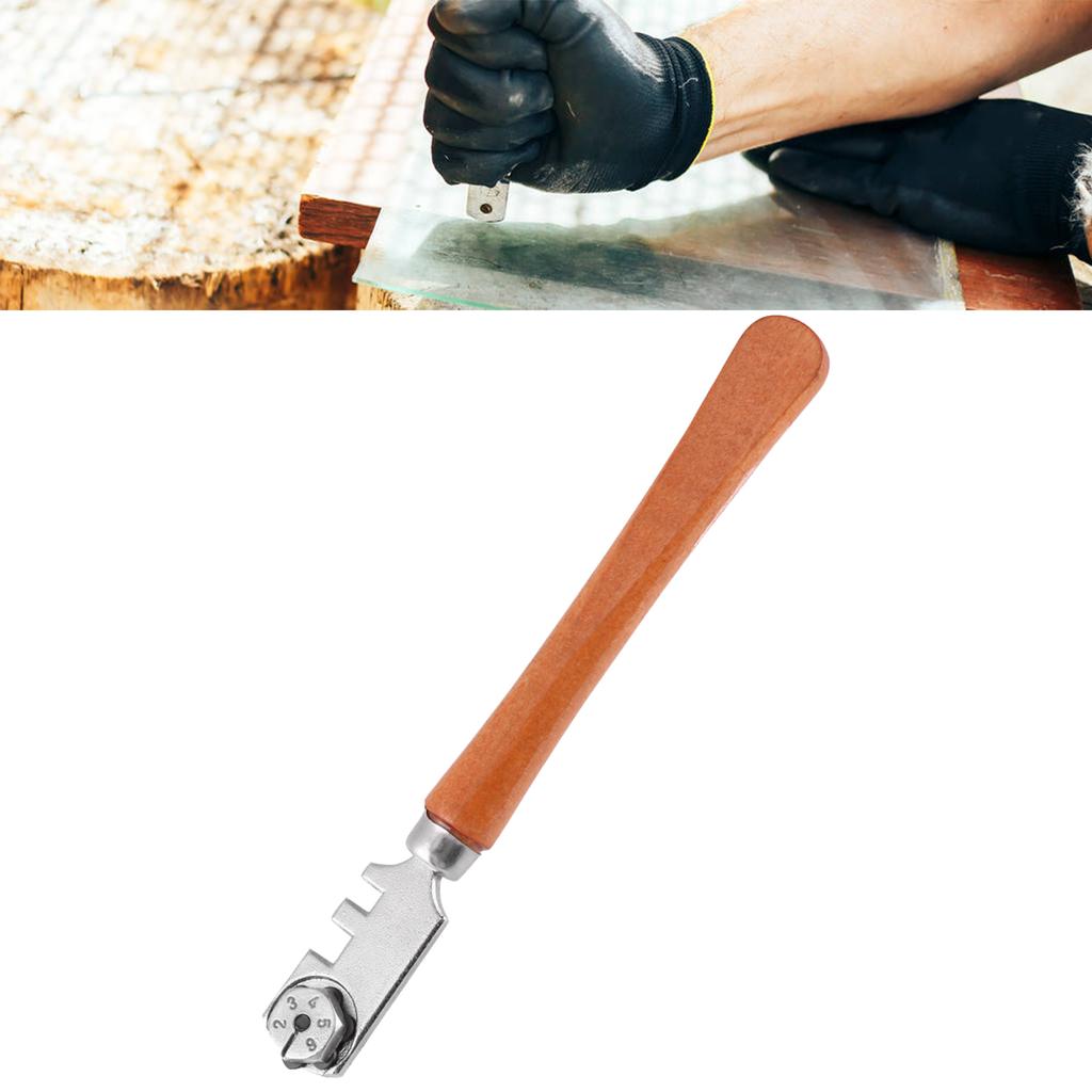 130MM Professional Six Wheel Glass Cutter Craft Cutting Kit Tool with Wooden Handle Wheel Glass Cutting Six Wheel Glass Cutter
