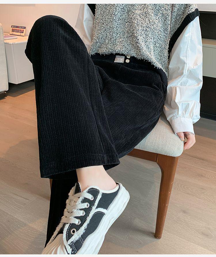 Petite 145cm Chenille Wide-Leg Fleece-Lined Pants: Women's Autumn/Winter Loose Height-Enhancing Casual Pants