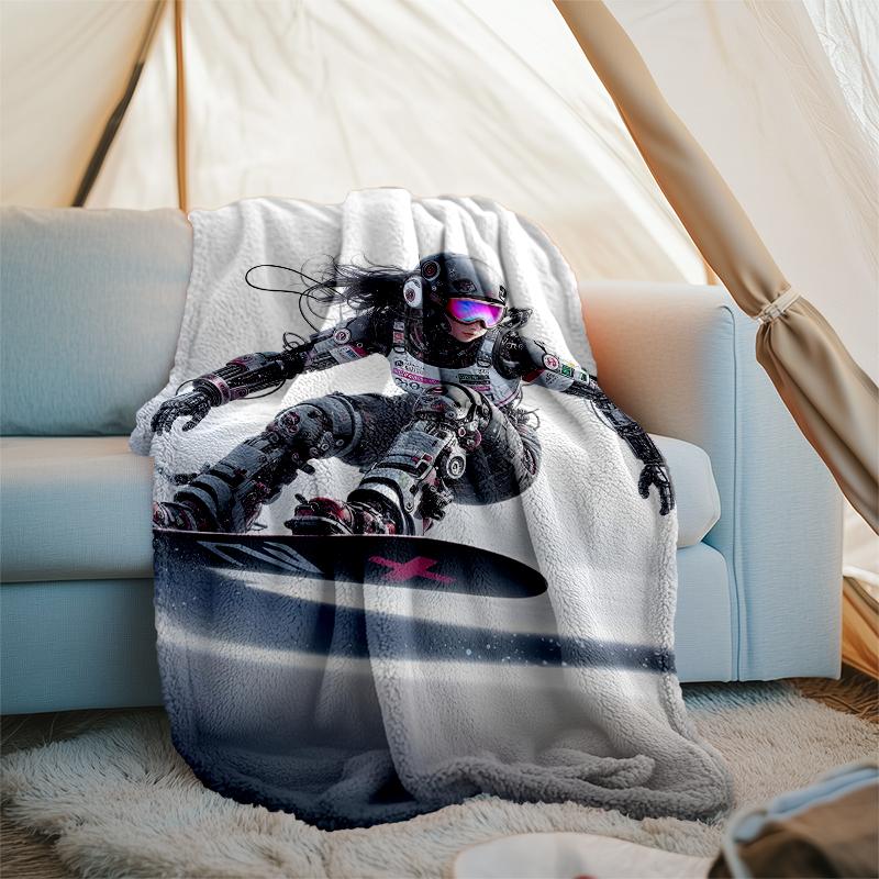 ski Theme Printed Blanket - Perfect for Couch, Bed, Travel & Outdoor Use | Machine Washable, Cozy & Durable.