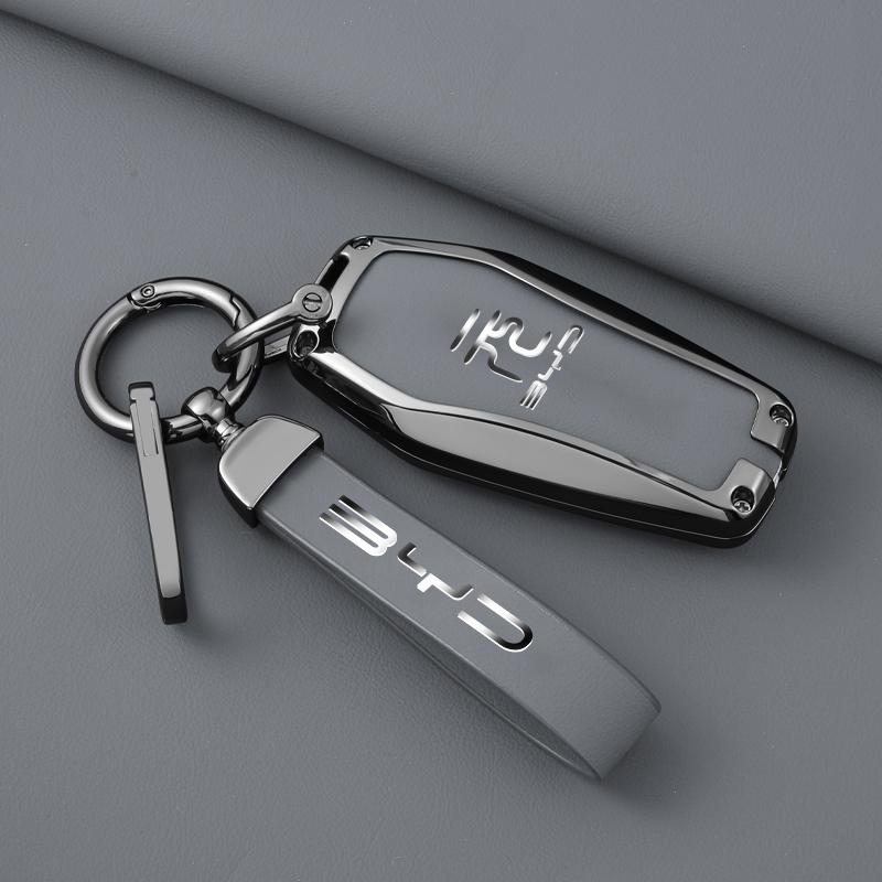 Genuine Leather Car Key Case Zinc Alloy Dedicated 2024 BYD Yuan PLUS Honor Edition 24 Year BYD Yuan UP/Pro Key Fob Cover Chain