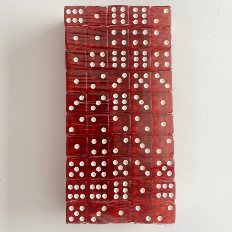 16mm Transparent Square Corner Number Dice, 50-Piece Box, 1.6cm Acrylic Right-Angle Dice