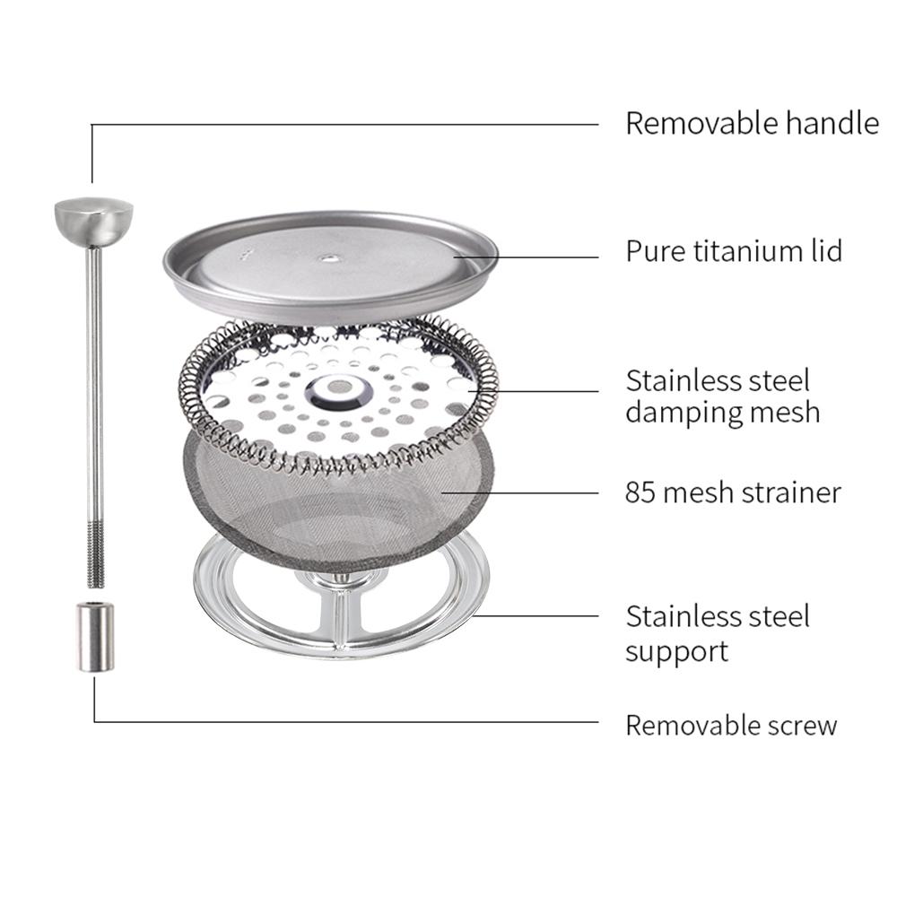 Lixada 750ml Titanium Coffee Cup Mug French Press Pot Coffee Maker with Lid Outdoor Camping Cooking Pot titanium coffee pot