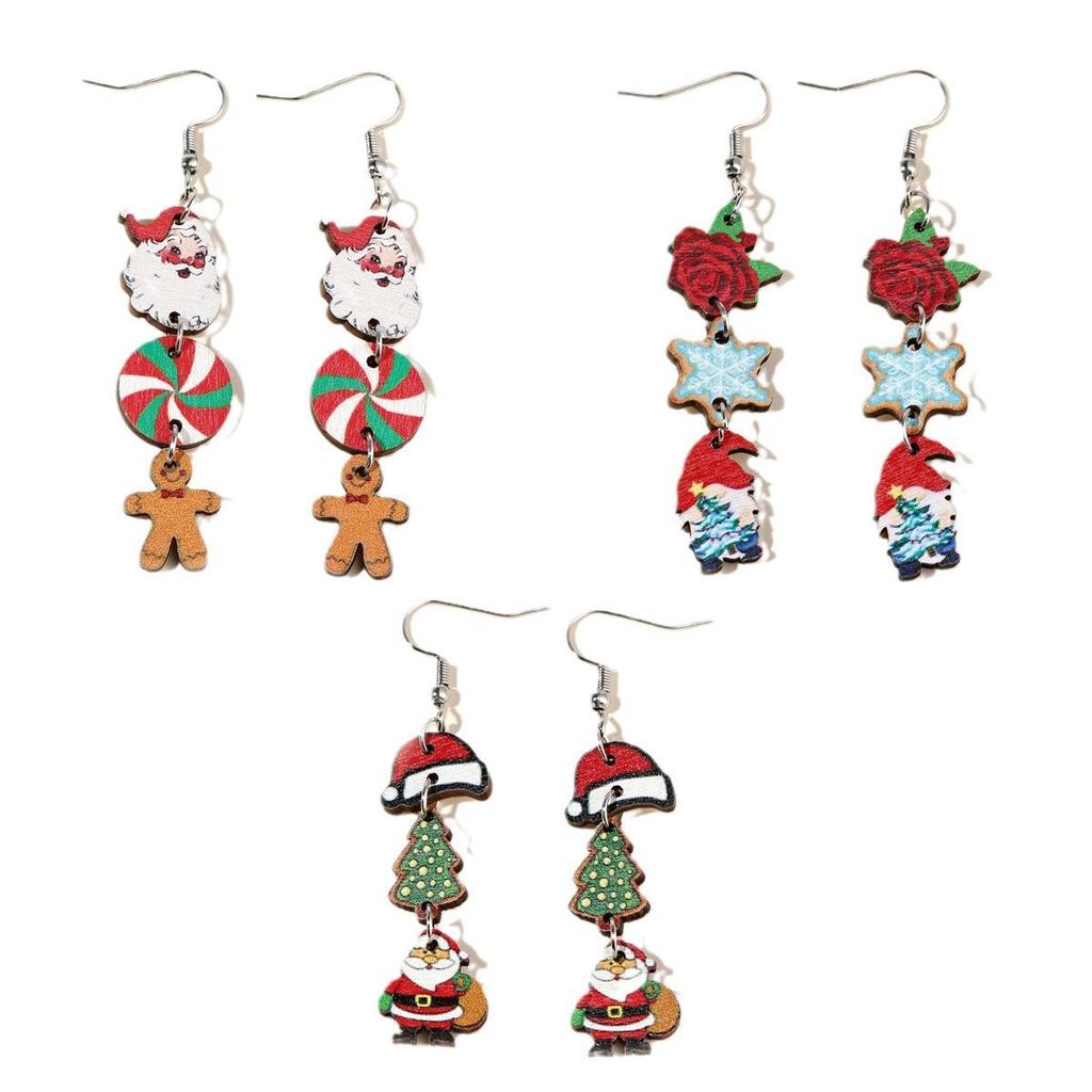 Christmas Themed Women’s Drop Earrings: Elk, Tree, Santa, Socks, Gingerbread Man