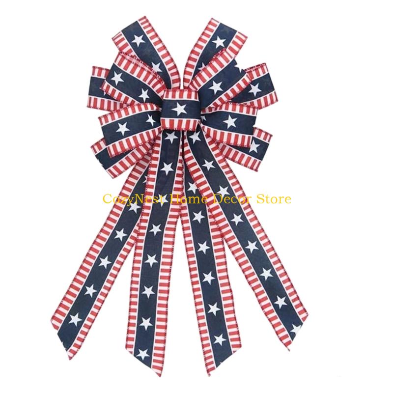92MF Handmade Ribbon Bows For Patriotic Decoration Party Crafting Supplies Decorative Bowknot for Independence Day