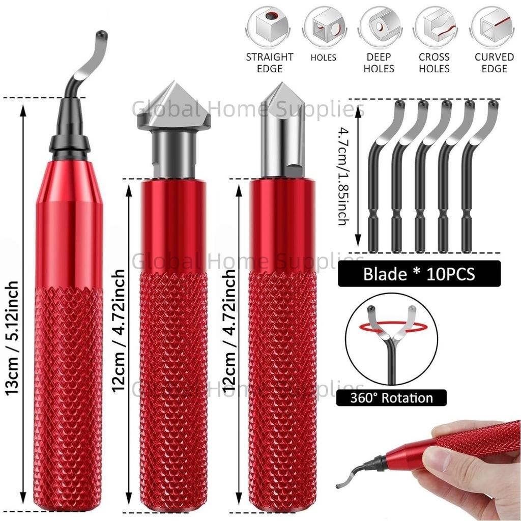 Deburring Tool Kit with Countersink Hand Reamers 10 Extra Blades Sturdy Burr Removal Tool Durable Burr Edges Removing Hand Tool