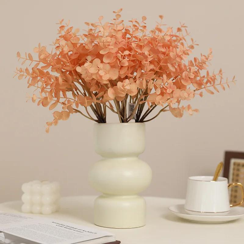 2pcs Home Decor Artificial Eucalyptus Leaves Plastic Plant Floral Garden Decoration Simulation 6 Sticks Tied Money Leaf Bouquet