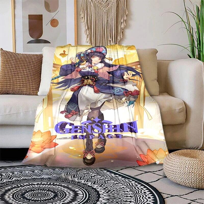 Genshin Impact Měkká plyšová rozkládací pohovka házecí kreslený moderní flanelový povlak na deku Gedruckt Bettdecke Geschenk piknikové deky
