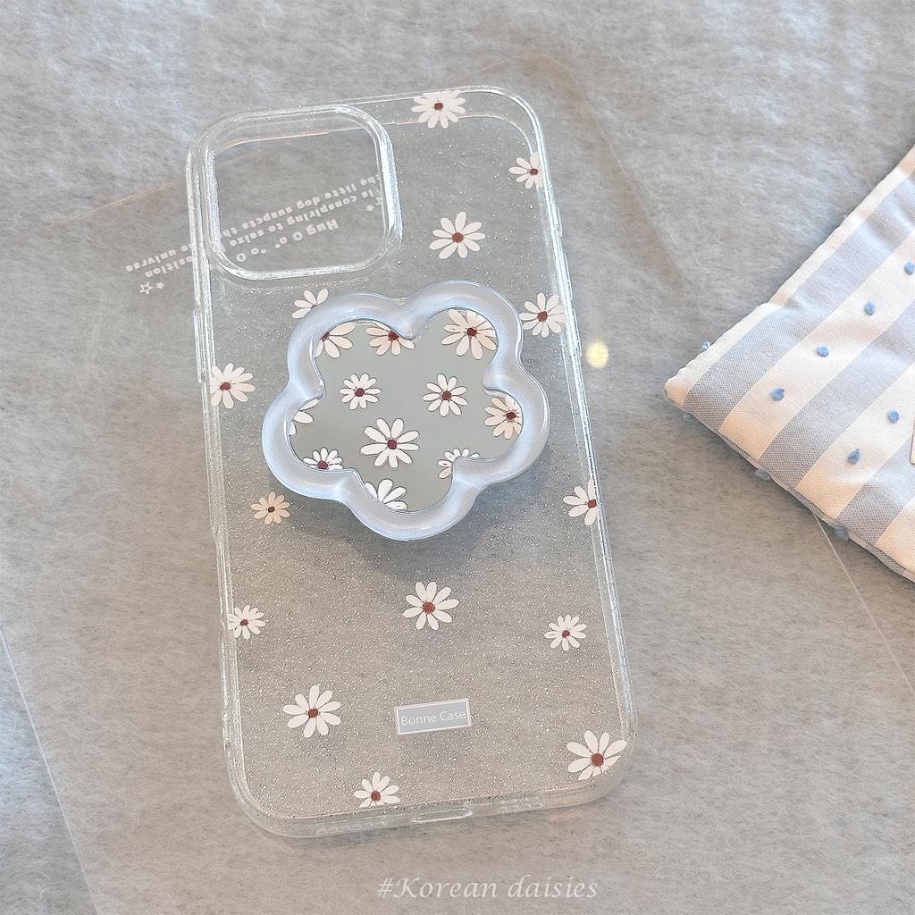 Flower Mirror Stand Apple 16promax Phone Case 14 Suitable for Iphone15 Glitter 13 Fresh Blue