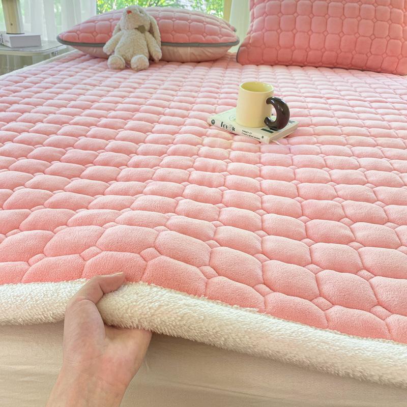 

Новый молочный бархатный стеганый матрас, фланелевый утолщенный однотонный коврик-татами, защитный коврик для матраса 180*200cm розовый