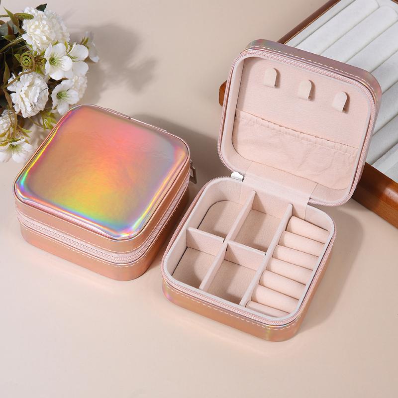 

PU Leather Jewelry Box Laser Color Multi-function Earrings Necklace Rings Storage Case Large Capacity Jewelry Holder