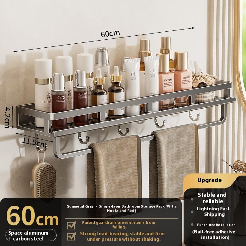 Bathroom Aluminum Wall Mounted Shower Rack Multifunctional Kitchen Storage Basket Toilet Accessories