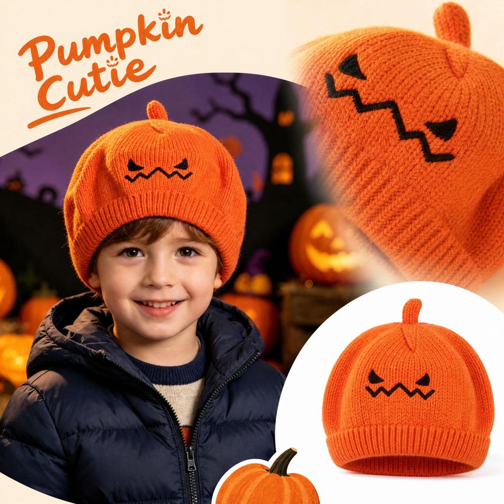 Kids Pumpkin Halloween Knitted Hat, Cute Warm Winter for Boys and Girls