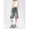 Women Casual Shorts Baggy Streetwear Knee Length Denim Short Pants Summer Fashion Daily Wide Leg Short Jeans