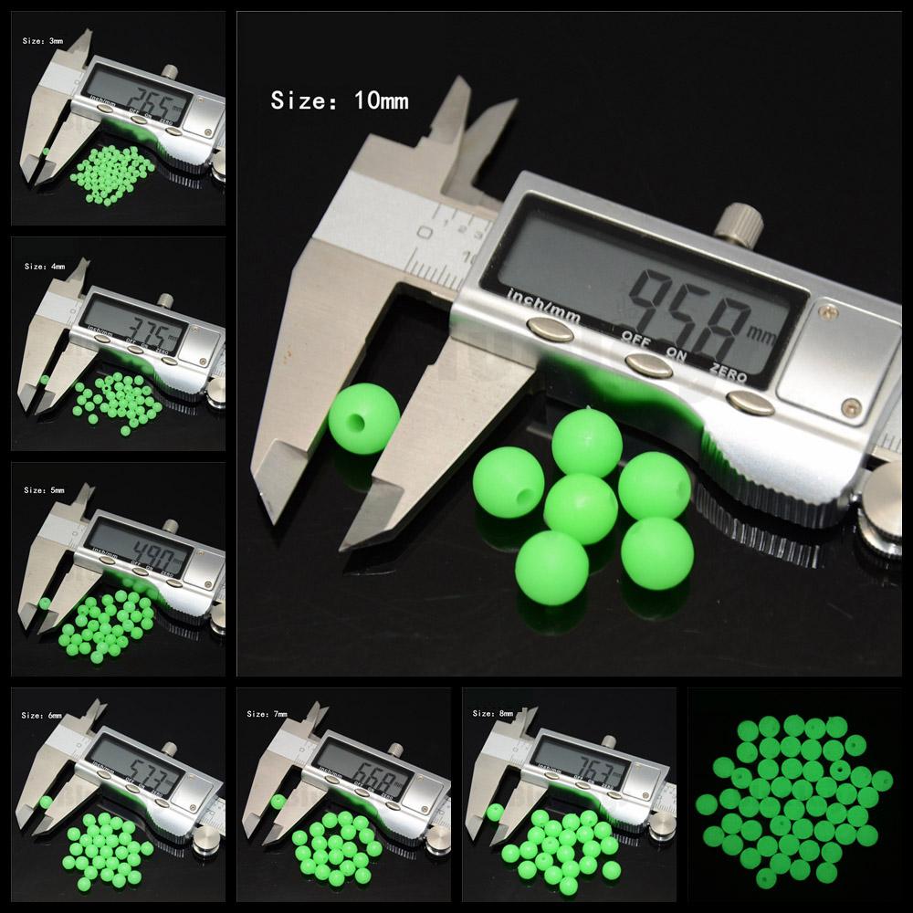 200pcs Round Soft Rubber Luminous Fishing Space Beads Glow Fluorescent In Dark 4-12mm More Size Choose Fishing Lure Bead Tools