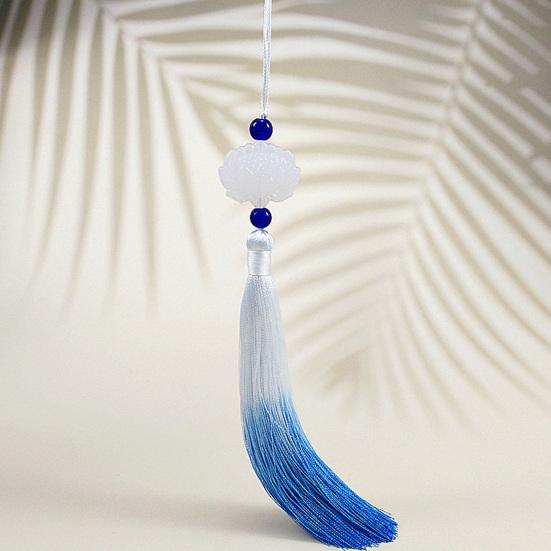 Tassel Pendant with Lanyard Gradient No Shedding Fade-resistant Anti-Lost DIY Double-sided Lotus Han Chinese Clothing Tassel Ear for Fan