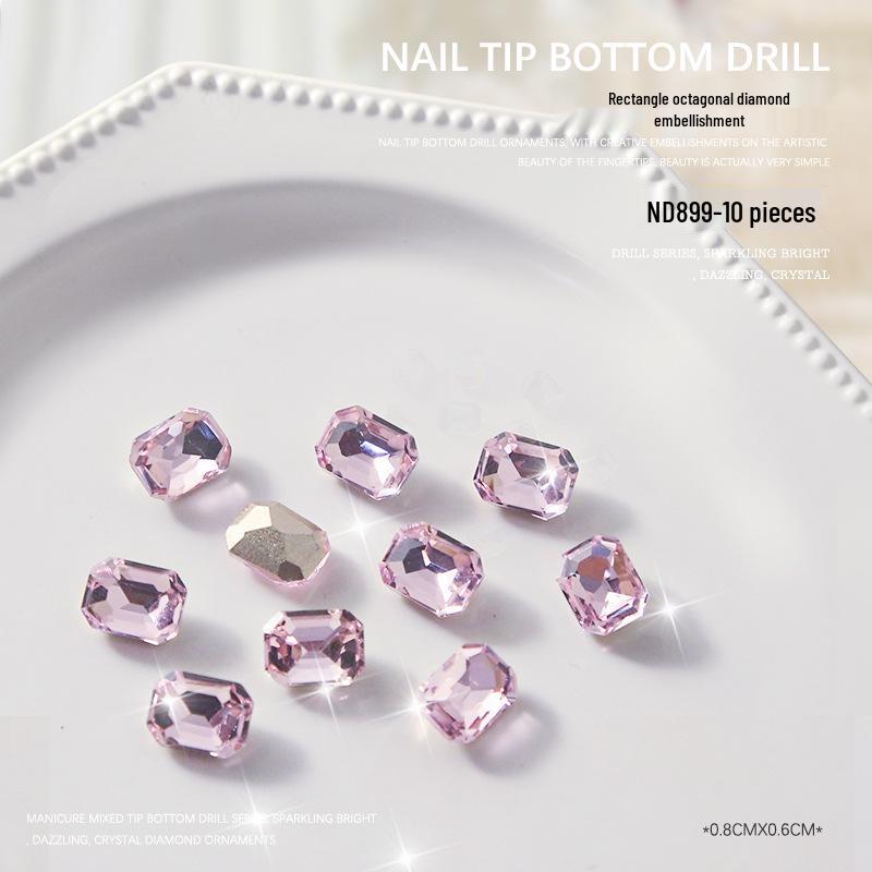 Moonlight Nail Art Diamond Decorations - 10 Pieces: Rectangle, Octagon, Square, Pointed Bottom Designs