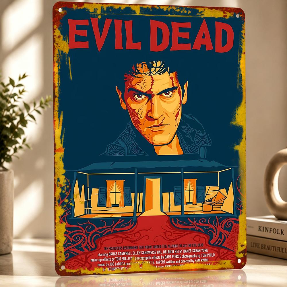 Evil Dead Movie Poster Retro D Printed Metal Signs Customized Wall Hanging Gift for Bathroom Decor Room Decorating Interior